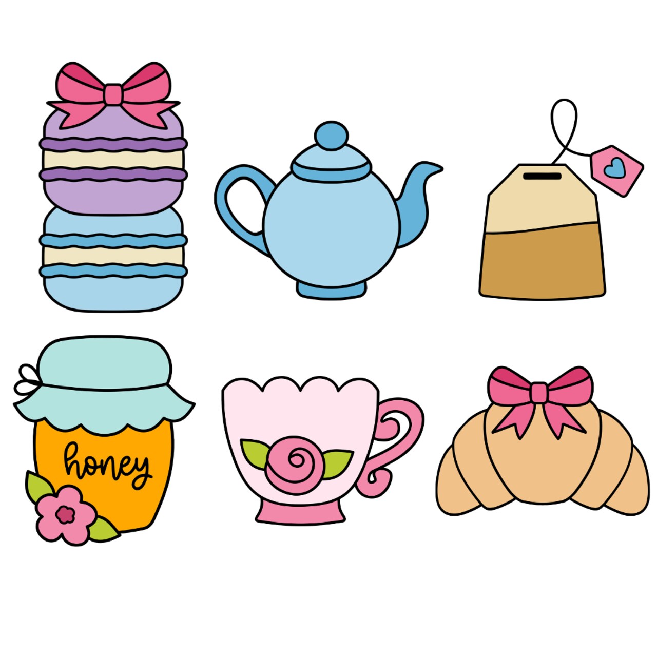 Mothers Day Tea Party of 6 Piece Tea Party Collection Cookie Cutter Set or Cookie Cutter & Stamp Set